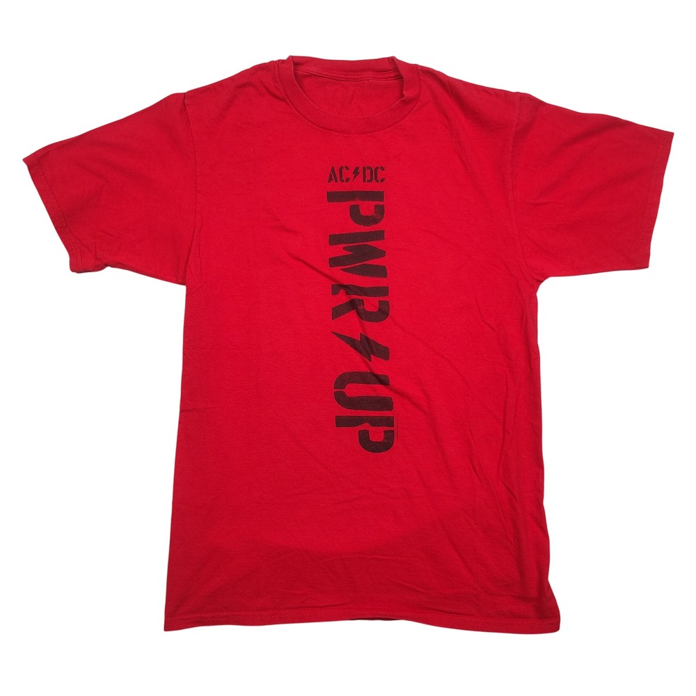 AC/DC T-Shirt Mens S Red PWR UP Graphic Vertical Logo Cotton Tee